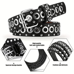 Punk Style Rivet Belt Hollow Air Eye Belt for Men and Women