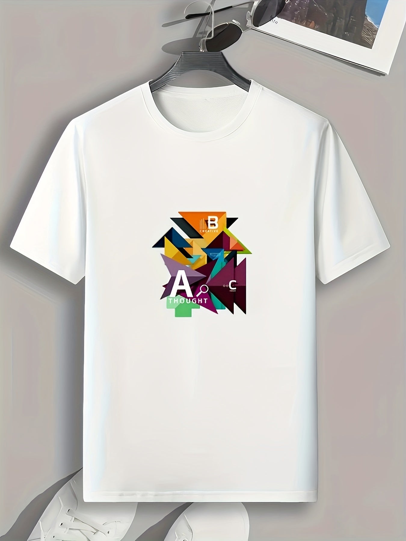 Men's Geometric Pattern Print Slim Fit T-shirt for Spring Summer