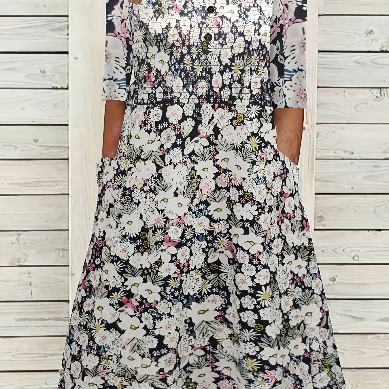 Women's Plus Floral Print Half Sleeve Dress