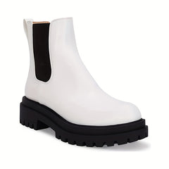Women's Platform Ankle Boots Faux Leather Slip On Shoes