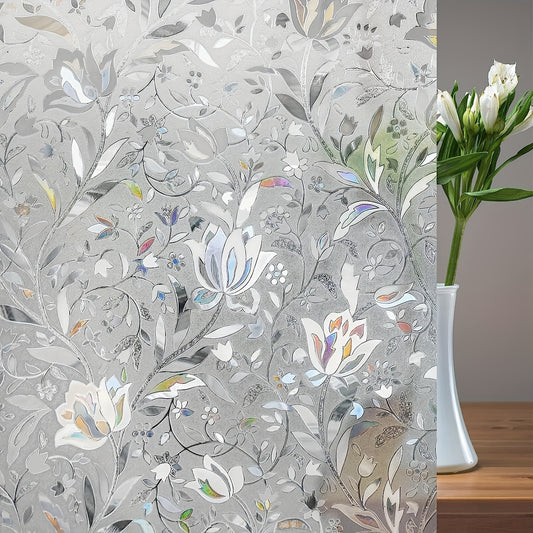 Frosted Retro Floral Tulips Privacy Glass Film Sun Protection Window Decal