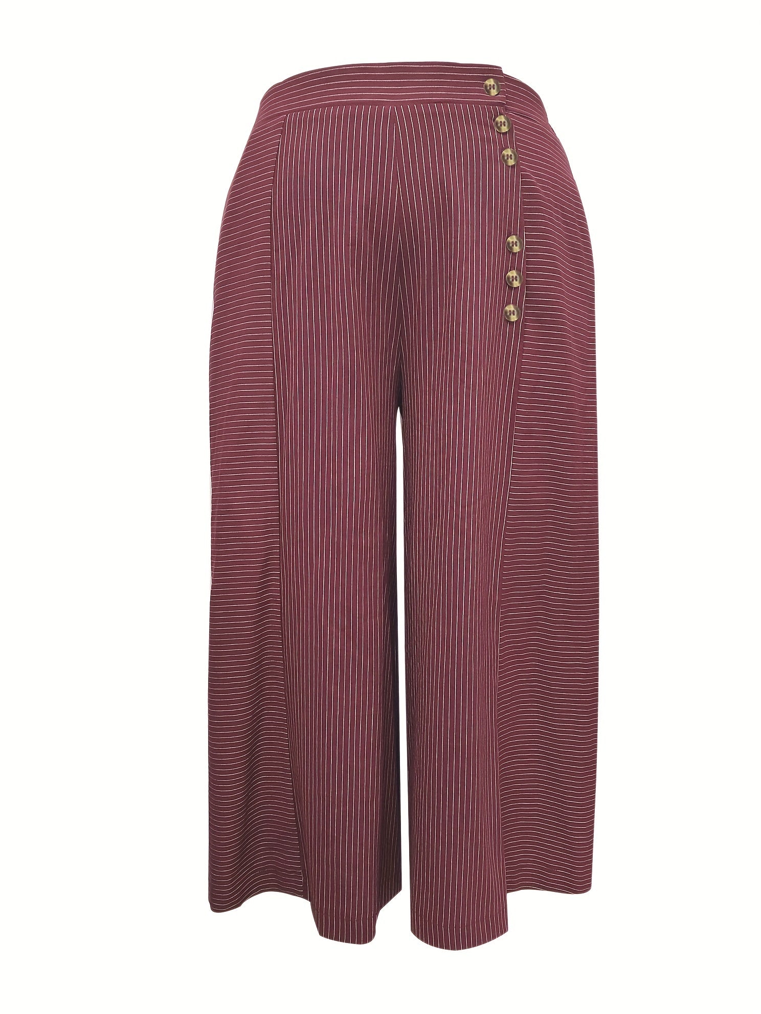  Stripe Print Wide Leg Button Up Loose Pants