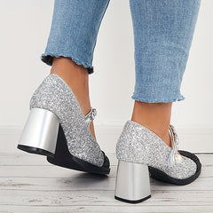Women's Cap Toe Mary Jane Chunky Heels Dress Pumps