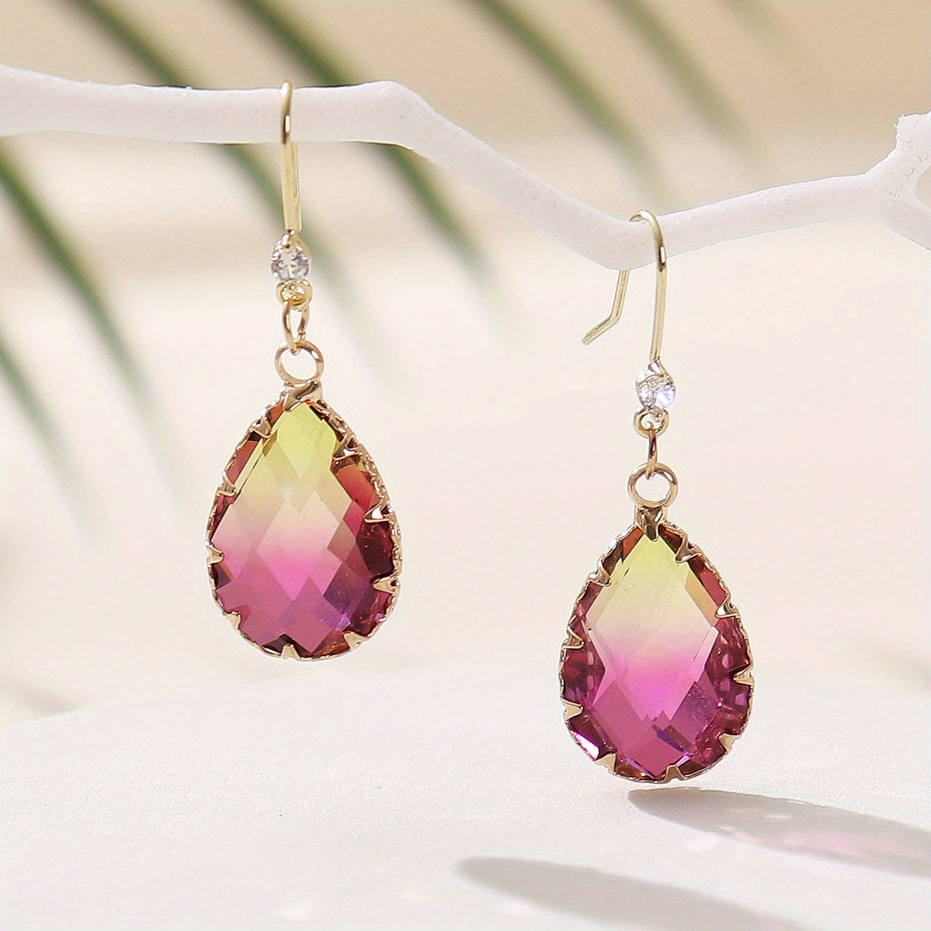 Colorful Glass Drop Earrings With Zircon Sweet Jewelry