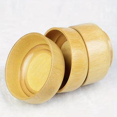 1pc Bamboo Wooden Bowl Safety Striped Bowl Outdoor Camping Picnic Tableware