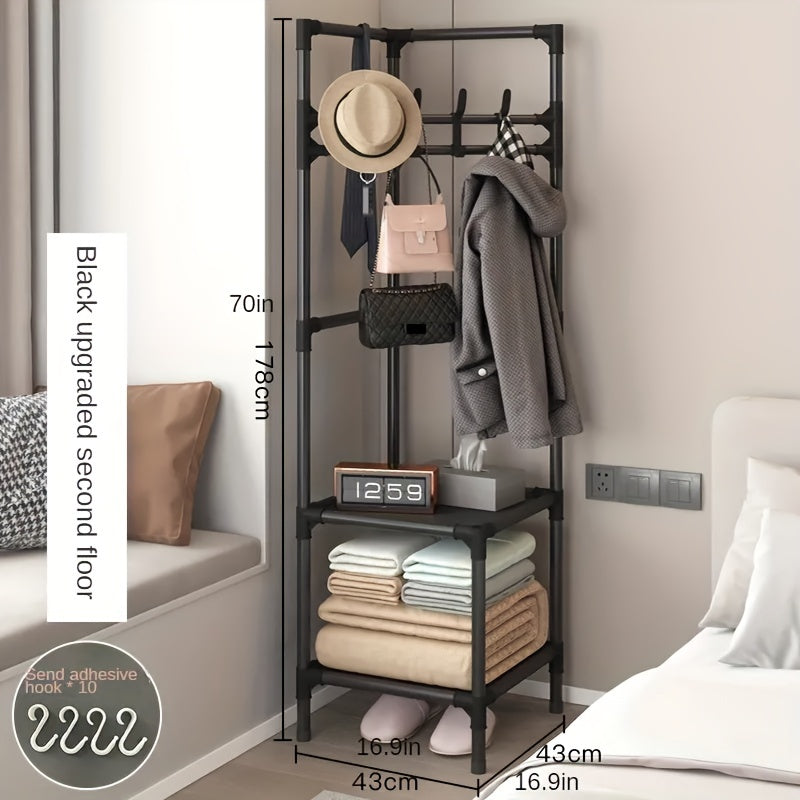 Sturdy Triangle Coat Rack Shoe Rack with 2-Tier Storage and 14 Hooks