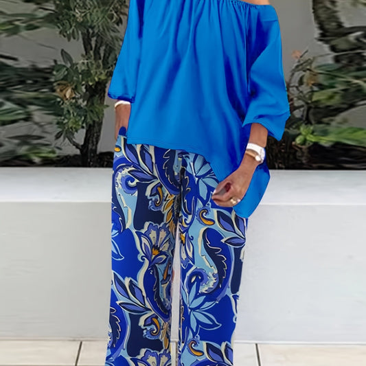  One Shoulder Top & Floral Wide Leg Pants Set