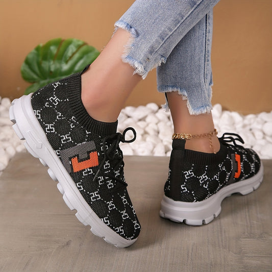 Women's Geometric Pattern Sneakers Casual Lace Up Outdoor Shoes