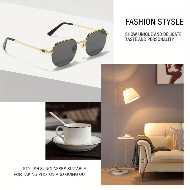 Men's Polygon Sunglasses Vintage Semi Rimless UV400