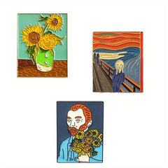 Sunflower Night Sky Enamel Pins - Oil Painting Art Brooches