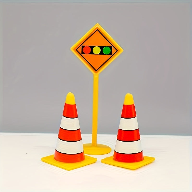 5pcs Road Sign Model Toys Mini Roadblock Plastic Construction Traffic Signs