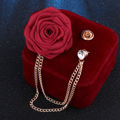 Men's Wedding Groom Rose Chain Brooch