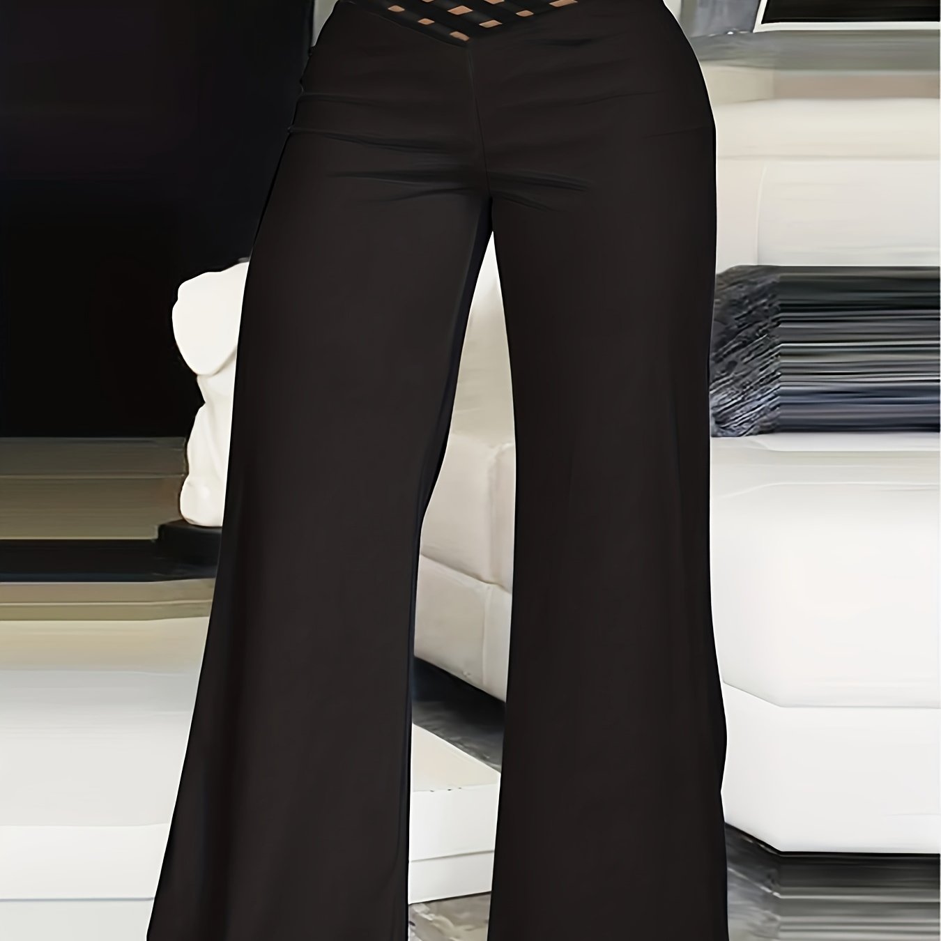  Women's Mesh Criss Cross High Rise Flared Leg Trousers
