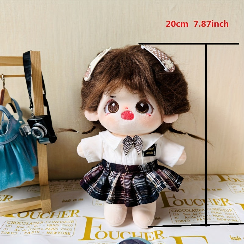 Plush Doll Preppy Style Plaid Clothes Set