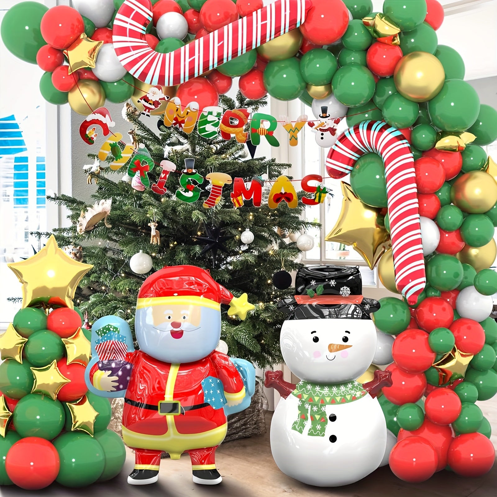 132pcs Christmas Balloon Garland Arch Kit with Merry Christmas Banner