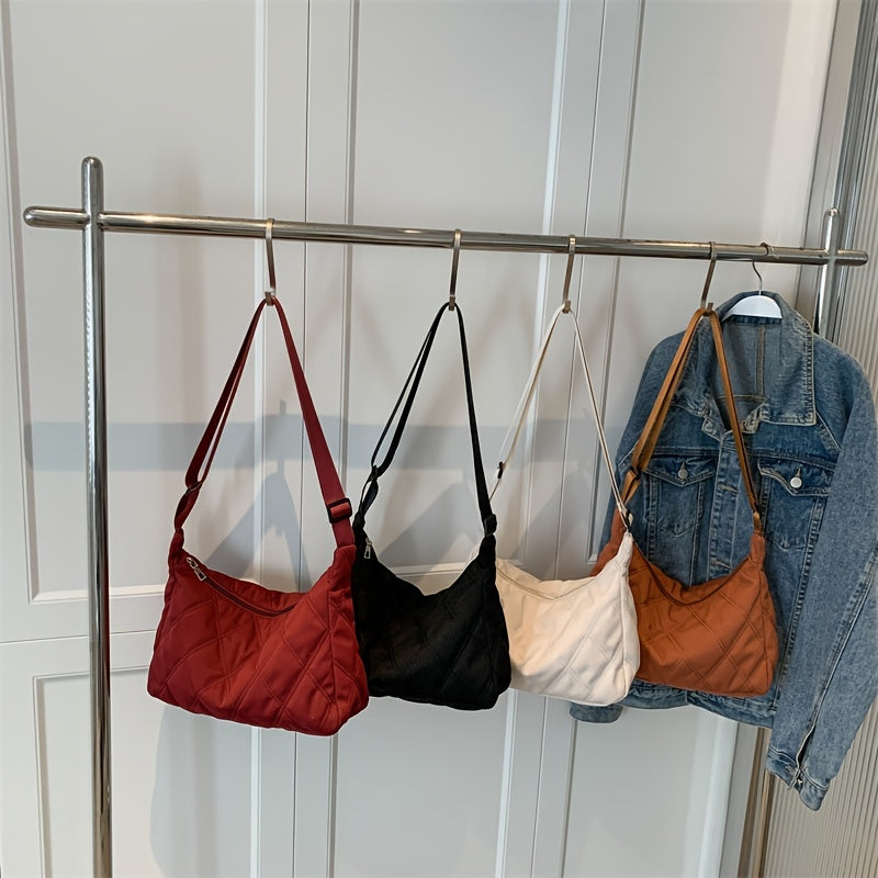 Women's Minimalist Hobo Bag with Quilted Detail and Zipper