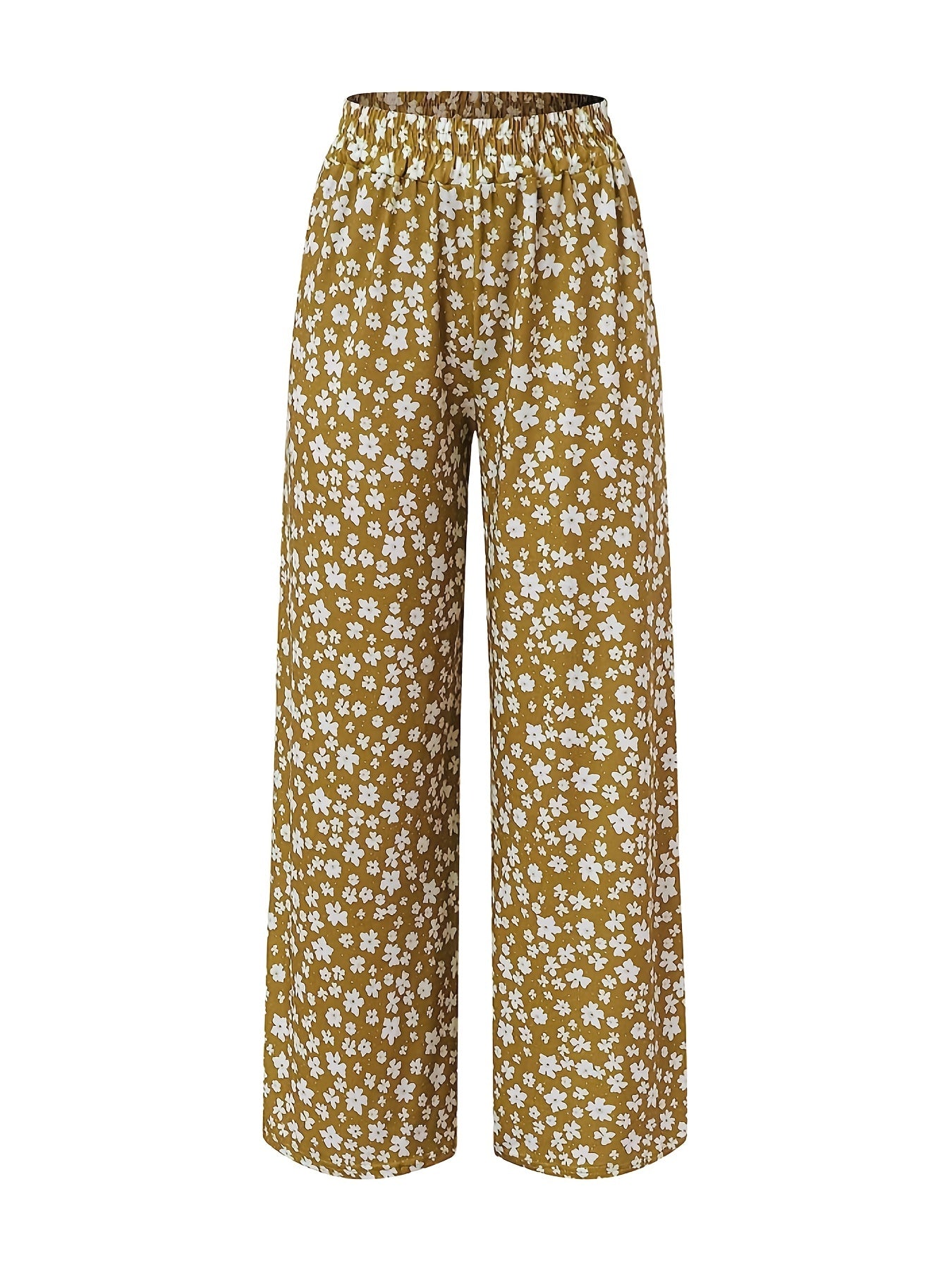 Plus Ditsy Print High Rise Wide Leg Pants