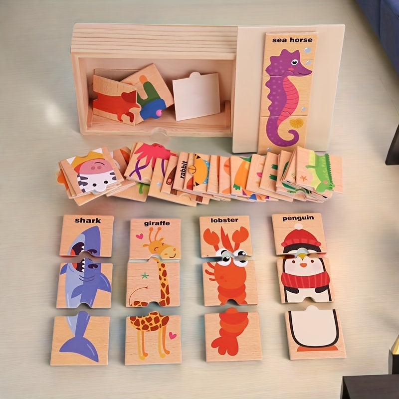 Wooden Animal Recognition Puzzle with 16 Animals