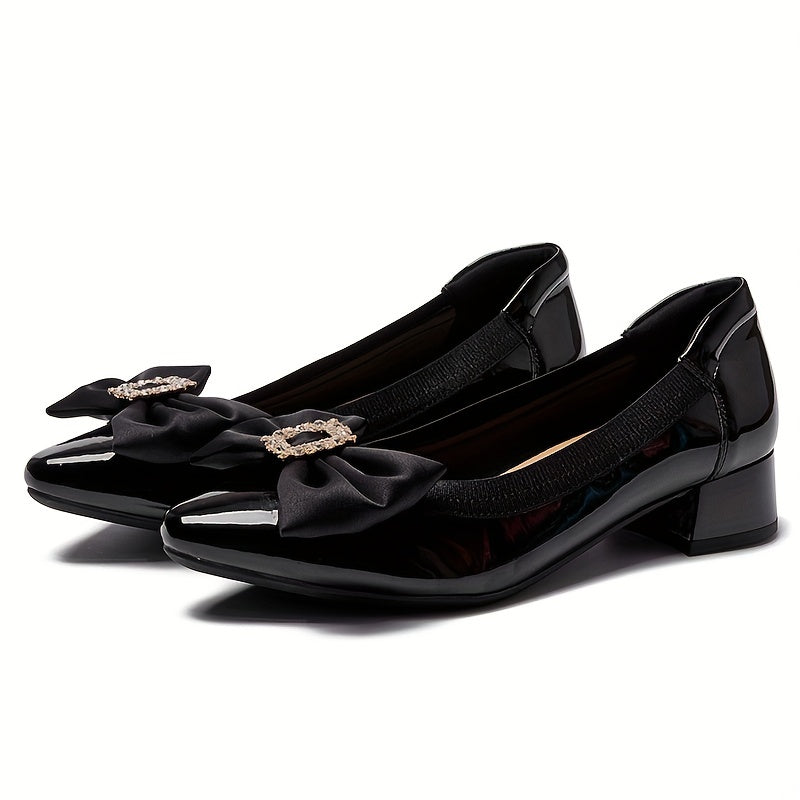 Women's Bowknot Low Heels Patent Leather Pointed Toe Shoes