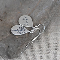 Vintage Dandelion Drop Dangle Earrings Water Drop Silver Plated Jewelry