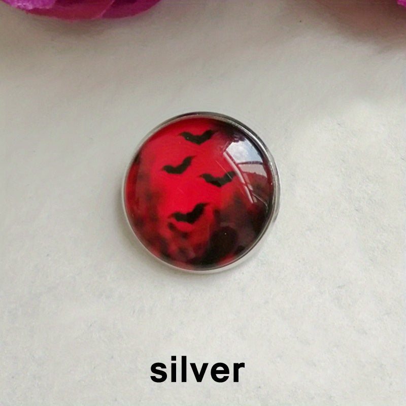 Blood And Bat Glass Brooch Dracula Witchcraft Round Brooch