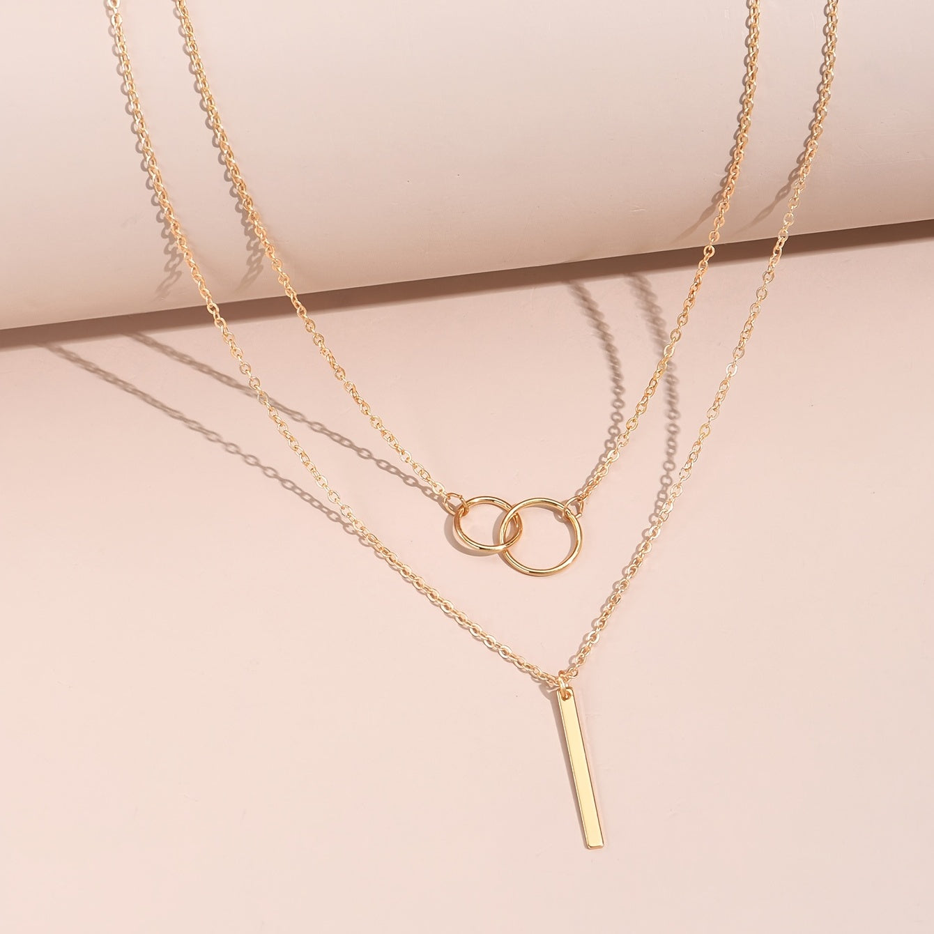 Rectangular Geometry Pendant Double Layer Necklace