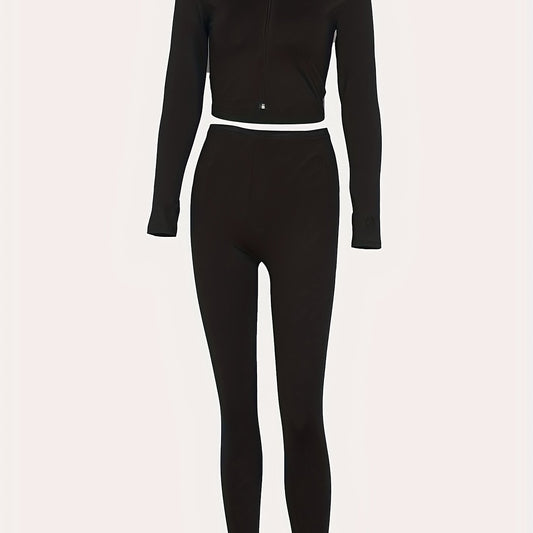 2pcs Yoga Sets Zipper Hooded Jacket & Leggings Women's Activewear