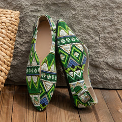Women's Geometric Pattern Flat Canvas Slip On Walking Shoes