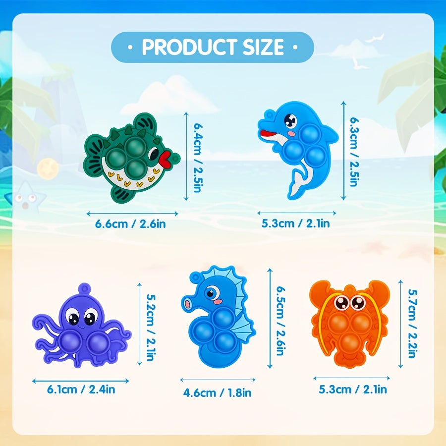 10pcs Sea Animal Silicone Pop Keychains Non Toxic Waterproof E