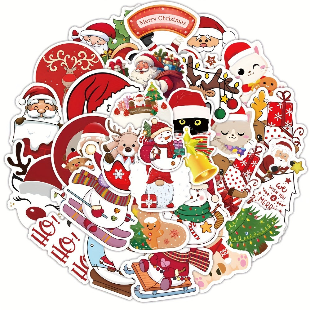 50-Pack Red Christmas Waterproof Stickers for Skateboards Bottles