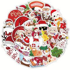50-Pack Red Christmas Waterproof Stickers for Skateboards Bottles