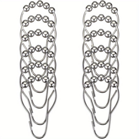 12pcs Stainless Steel Shower Curtain Hooks for Bathroom Shower Rods