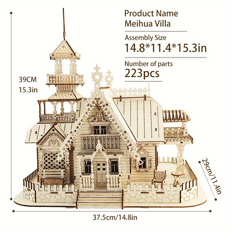 Wooden LED Villa Puzzle DIY Assembly Warm Yellow Lights Handcrafted Home Decor