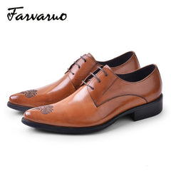 FARWARWO Leather Pointed Toe Derby Shoes Wedding Office