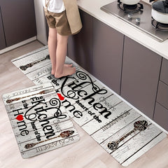 1pc Flannel Kitchen Floor Mat Soft Rug Rustic Wooden Waterproof Kitchen Mat