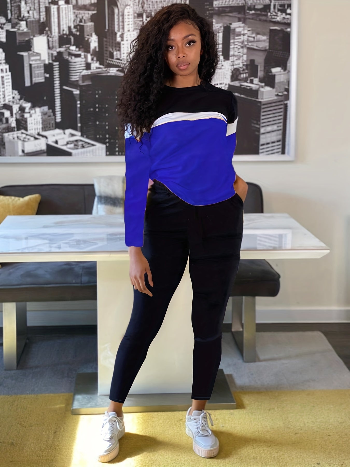 Women's Sporty 2-Piece Set Crew Neck Sweatshirt & Sweatpants