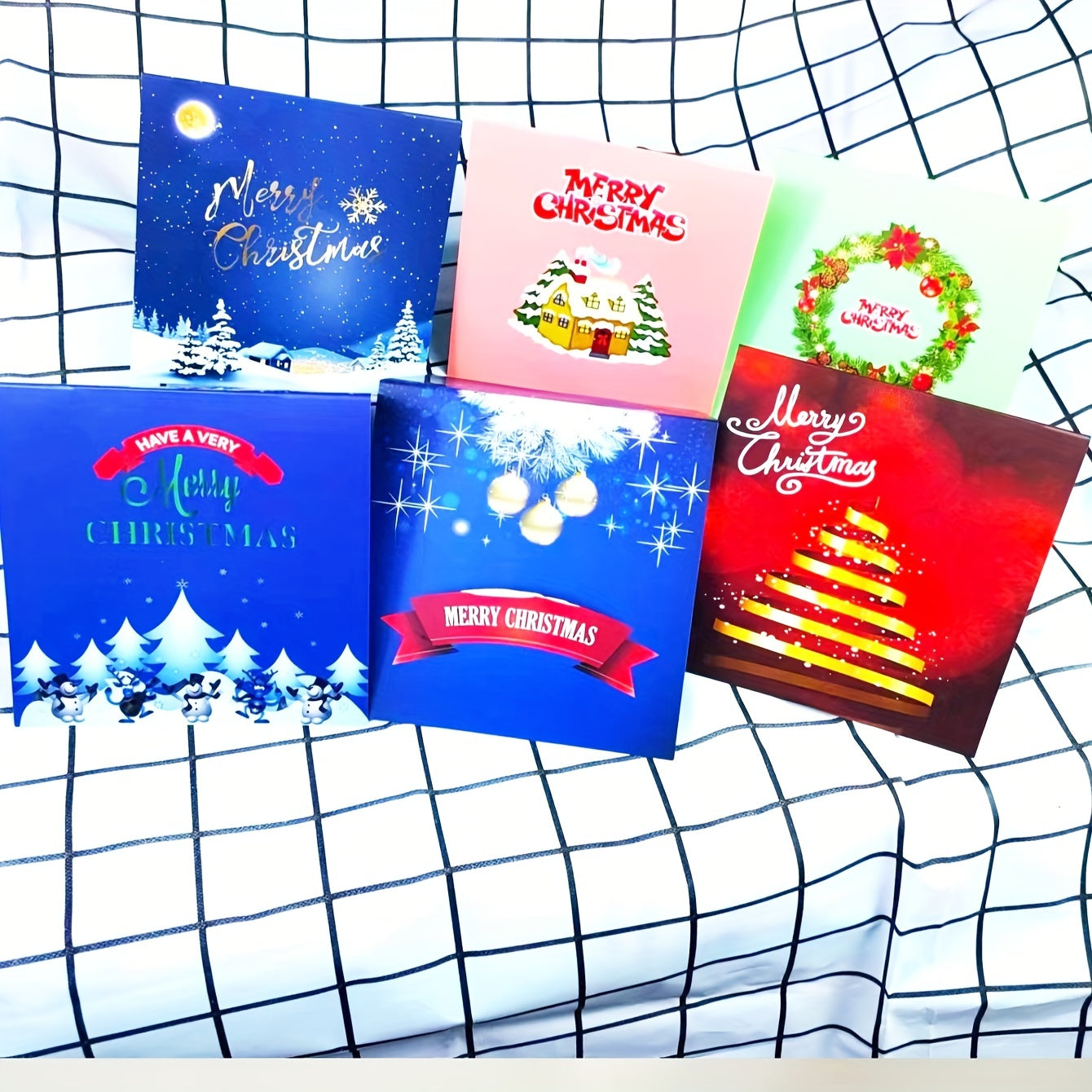 Set of 6 Cartoon Christmas Cards with Envelopes