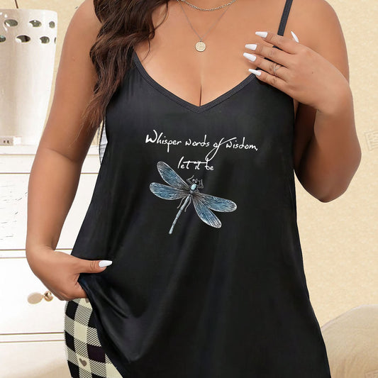  Women's Dragonfly Print V Neck Stretch Cami Top