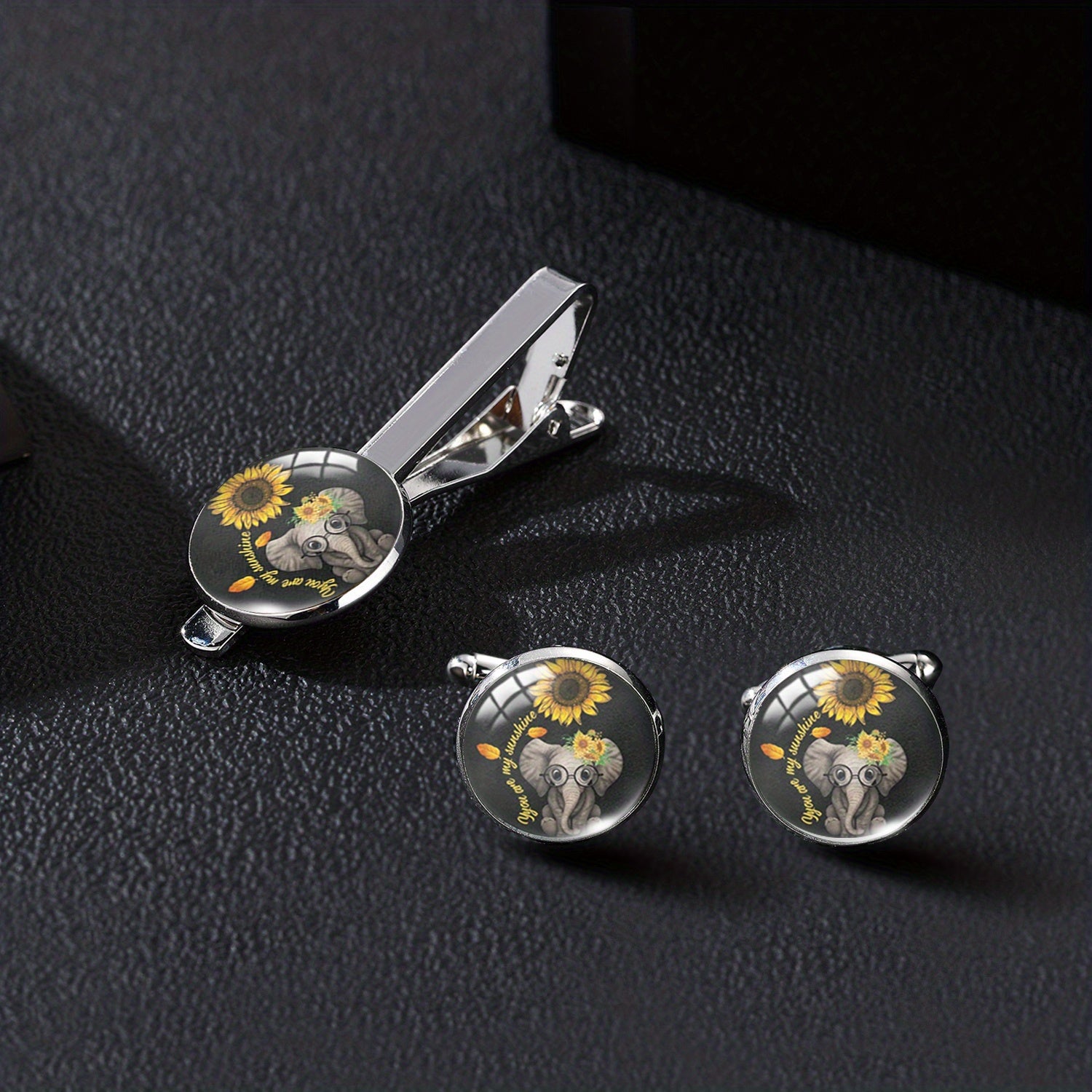 Sunflower Tie Clip Cufflinks Set Summer Style Clothing Accessories