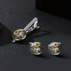Sunflower Tie Clip Cufflinks Set Summer Style Clothing Accessories