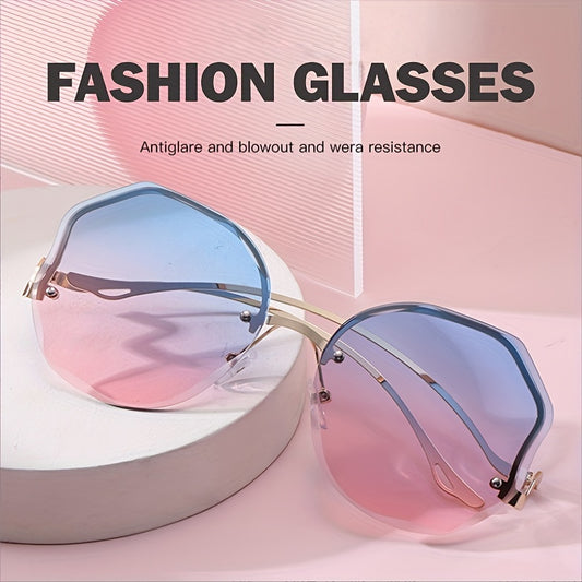 Ombre Rimless Sunglasses Round Gradient UV400 Sun Shades
