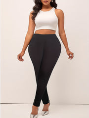  Sexy Pants Solid Beaded Elastic High Rise Side Split Trousers