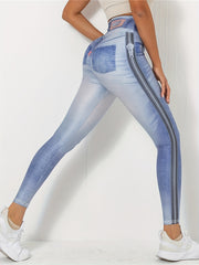 Denim Printed Slim Leggings High Waist Women's Clothing