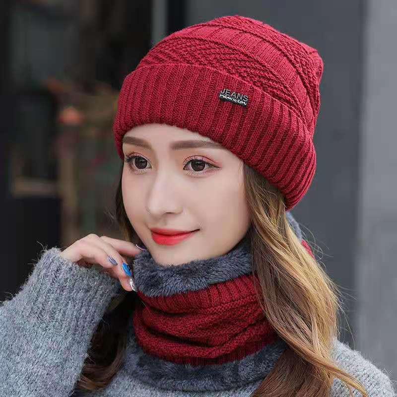 Winter Warm Elastic Soft Ear Protection Scarf Hat Gray Striped Pattern