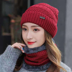 Winter Warm Elastic Soft Ear Protection Scarf Hat Gray Striped Pattern