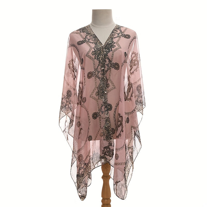 Letter Chain Stripe Shawl Lightweight Sunscreen Large Shawl