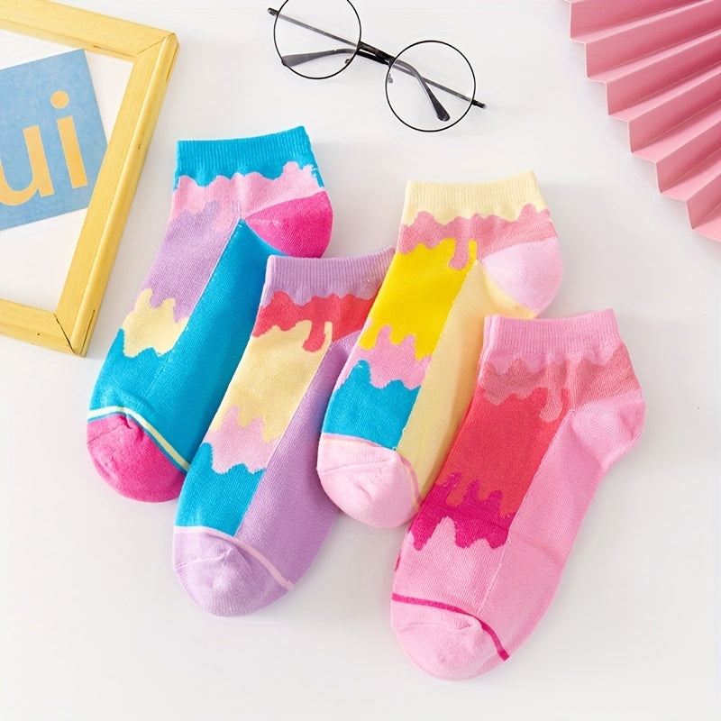4 Pairs Colorblock Ankle Socks Women's Low Cut Stockings