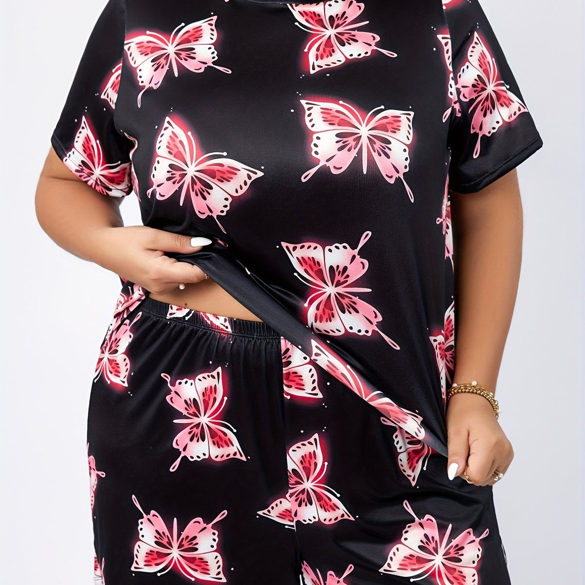  Butterfly Print Tee & Shorts Pajama Set