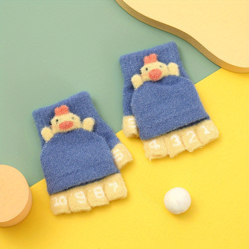 Children Cartoon Warm Half Finger Gloves with Flip