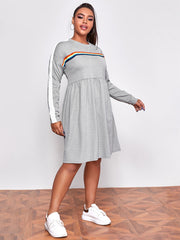  Rainbow Striped Midi Tee Dress Women's Plus Stretch Sporty Tee Dress